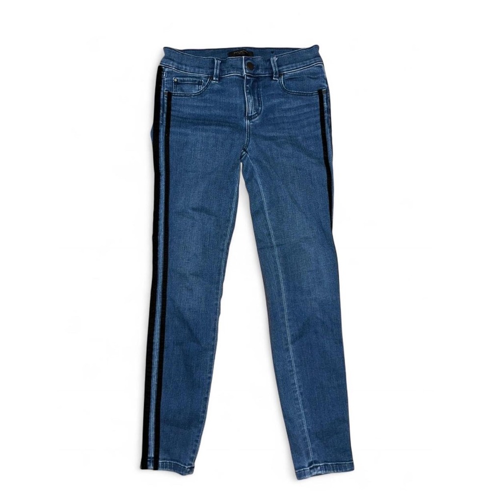 Ann Taylor blue skinny jeans with black stripe down the side Size 0P